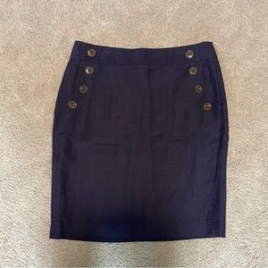 LOFT Navy Button-Accent Pencil Skirt